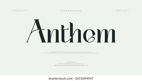 Anthem fontes de alfabeto de logotipo moderno mínimo. Tipografia minimalista urbana sana serif digital fashion futuro criativo logos fontes. ilustração vetorial