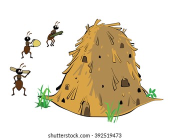 anthill and ants isolated