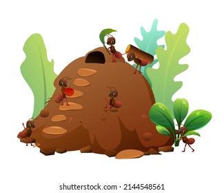 Anthill für braune Ameisen. Objekt der Tierwelt. Kleines lustiges Insekt. Cute Cartoon Stil. Einzeln auf weißem Hintergrund. Vektorgrafik.