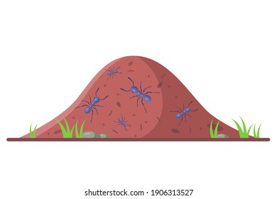 anthill with small ants on a white background. flat vector illustration.