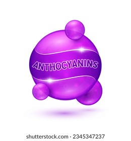 Anthocyanins natural extracts purple fruit and vegetable. Vegan food high in vitamins minerals antioxidants fibre. Phytochemical or Phytonutrients beneficial for health immune healthy. Icon 3d vector.