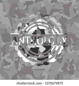 Anthology on grey camouflaged texture