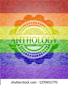 Anthology on mosaic background with the colors of the LGBT flag
