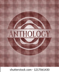 Anthology red badge with geometric background. Seamless.