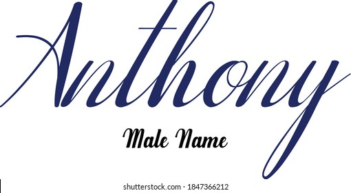 Anthony- Male Name in Cursive or Calligraphy text in Blue Color on Light Pink Background