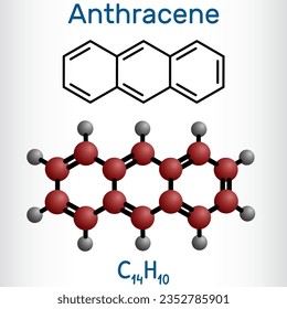 Molécula de antraceno. Se trata de hidrocarburos aromáticos policíclicos HAP. Fórmula química estructural, modelo molécula. Ilustración del vector