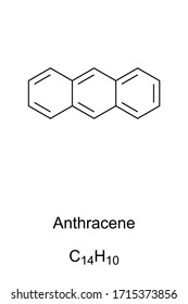 Anthracene skeletal formula and molecular structure. Polycyclic aromatic hydrocarbon, PAH. A component of coal tar and tobacco smoke. Structural formula. Illustration on white background. Vector.