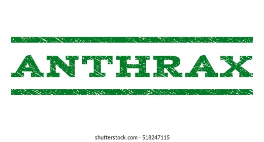 Anthrax watermark stamp. Text caption between horizontal parallel lines with grunge design style. Rubber seal stamp with unclean texture. Vector green color ink imprint on a white background.