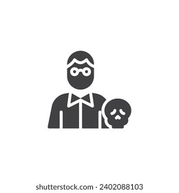 Anthropologist and skull vector icon. filled flat sign for mobile concept and web design. Anthropologist avatar glyph icon. Symbol, logo illustration. Vector graphics