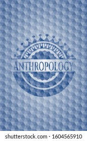 Anthropology blue emblem or badge with abstract geometric polygonal pattern background. Vector Illustration. Detailed.