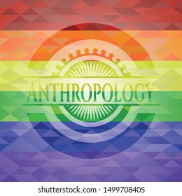 Anthropology emblem on mosaic background with the colors of the LGBT flag