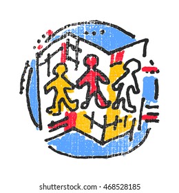 Anthropology and geography emblem. Textured stamp. Vector illustration