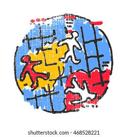 Anthropology and geography emblem. Textured stamp. Vector illustration