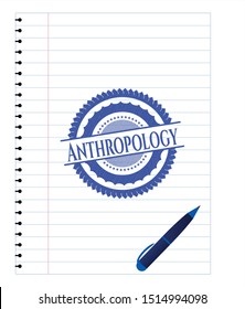 Anthropology with pen strokes. Blue ink. Vector Illustration. Detailed.