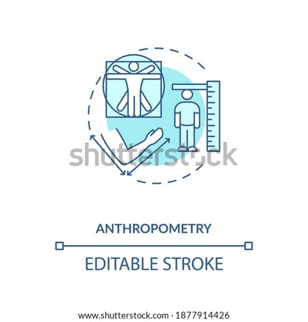 Anthropometry concept icon. Human factor in ergonomics idea thin line illustration. Physical properties. Setting up workstation. Vector isolated outline RGB color drawing. Editable stroke
