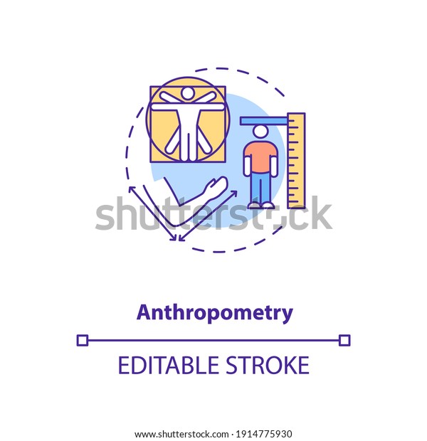 Anthropometry concept icon. Human factor in\
ergonomics idea thin line illustration. Physical attributes\
measurement. Setting up workstation. Vector isolated outline RGB\
color drawing. Editable\
stroke