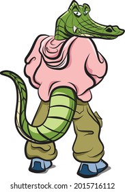 Anthropomorphic Animals. Human with Alligator Head wearing hipster clothes. Cool Crocodile Character wearing Sweatshirt Baggy Pants and Shoes. Anthropomorphism. Animals Dressed as Humans. 