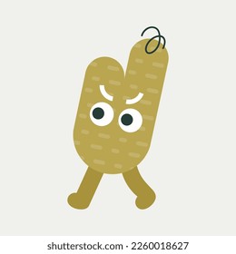 Anthropomorphic avatar, lively little man. Vector character, ocher color dotted line, goes to the left. Funny shape, flat icon, emoji mascot. Isolated on white
