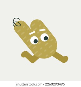 Anthropomorphic avatar, unrealistic face. Mascot logo, ocher color dotted line, runs to the right. Social media, funny creature, emoji face. Isolated on white
