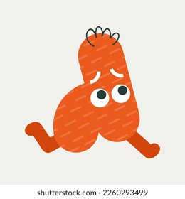 Anthropomorphic avatar, vibrant little man. Cute mascot, carrot color with stripes, runs to the right. Social network message, funny figure, emoji character. Isolated on white
