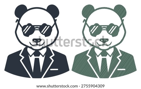Anthropomorphic bear wearing suit, professional animal head illustration, office style icon