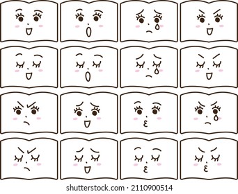 Anthropomorphic books, set icons of various facial expressions of notebooks (emotions and sorrows)