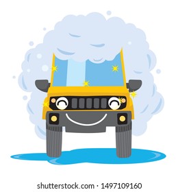Anthropomorphic car illustration, car character, smiling car illustration