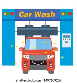 Anthropomorphic car illustration, car character, car wash machine illustration