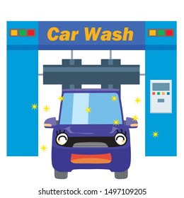 Anthropomorphic car illustration, car character, car wash machine illustration