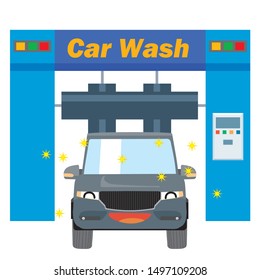 Anthropomorphic car illustration, car character, car wash machine illustration