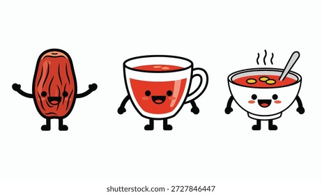 Café antropomórfico y tazas de té con caras sonrientes