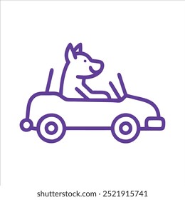 Cão antropomórfico dirigindo um contorno de carro em fundo branco
