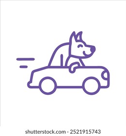 Anthropomorphic dog driving a car outline in white background