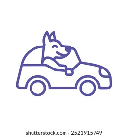 Cão antropomórfico dirigindo um contorno de carro em fundo branco
