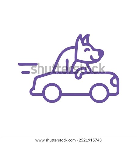 Anthropomorphic dog driving a car outline in white background
