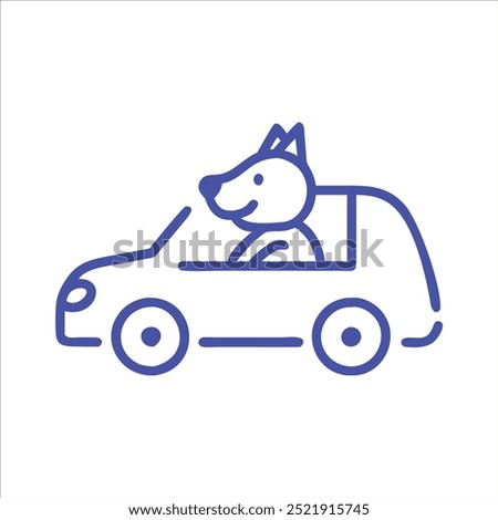 Anthropomorphic dog driving a car outline in white background