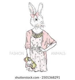 Anthropomorphic Fashion cute bunny girl animal dressed up in hipster style