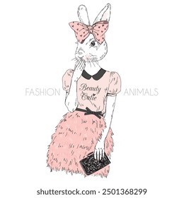 Anthropomorphic Fashion cute bunny girl animal dressed up in hipster style