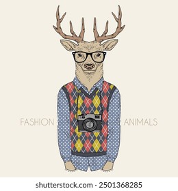 Anthropomorphic Fashion Deer boy animal dressed up in hipster style.