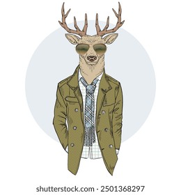 Anthropomorphic Fashion Deer boy animal dressed up in hipster style.