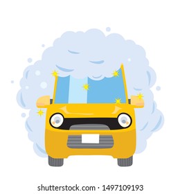 Anthropomorphic illustration of car during car wash, car character, car full of bubbles