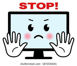 Anthropomorphic illustration of a cute personal computer. (STOP sign)