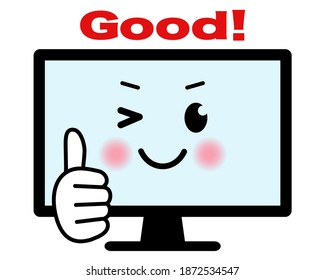 Anthropomorphic illustration of a cute personal computer. (GOOD sign)