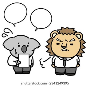 Anthropomorphic illustration of a koala and lion.