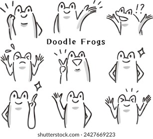 Anthropomorphic illustration set of frogs with Watercolor painting (ink painting) touch