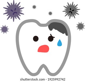 Anthropomorphic illustration of a tooth suffering from tooth decay.