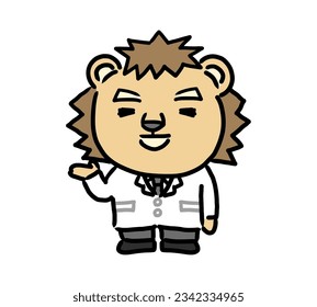 Anthropomorphic lion medical worker explaining a point.