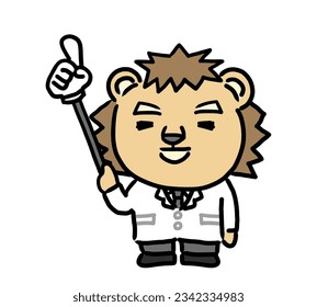 Anthropomorphic lion medical worker explaining a point.