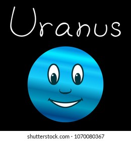 Anthropomorphic planet Uranus vector cute face colored illustration space