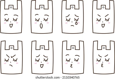Anthropomorphic plastic bag facial expression set (closed eyes, hand-painted)